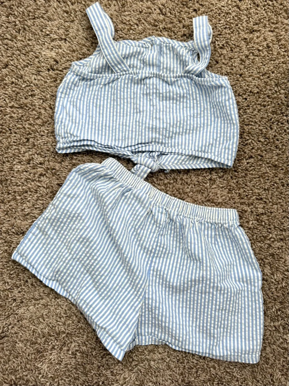 H&M Girls Blue & White Striped Tie-Front Shorts Set Size 6